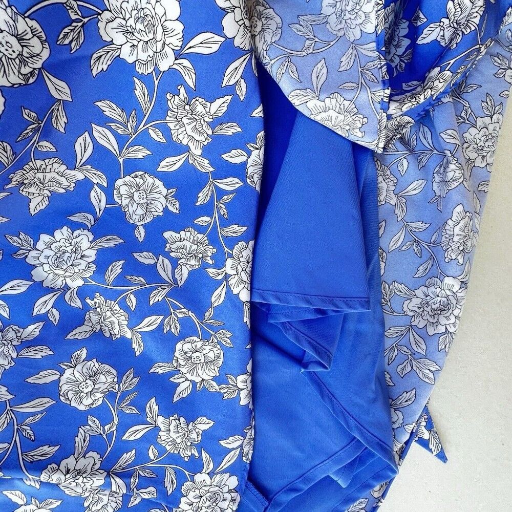 APPLESEED'S Blue Floral Midi Dress Womens  Stretch blue purple  Sleeve Tie 10P. - Picture 12 of 12